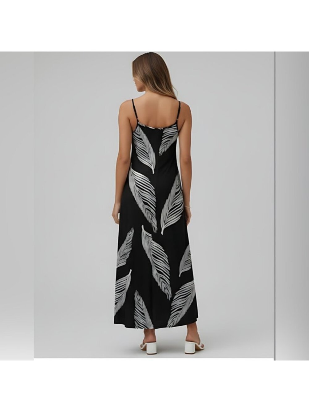 Boho Leaf Print Sleeveless Maxi Dress Black - Picture 5 of 9